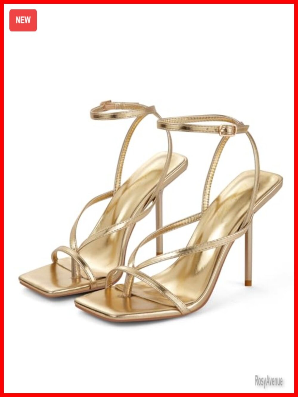Strappy Faux Leather Stiletto Heel Square Toe Sandals Wedding Dress Shoes